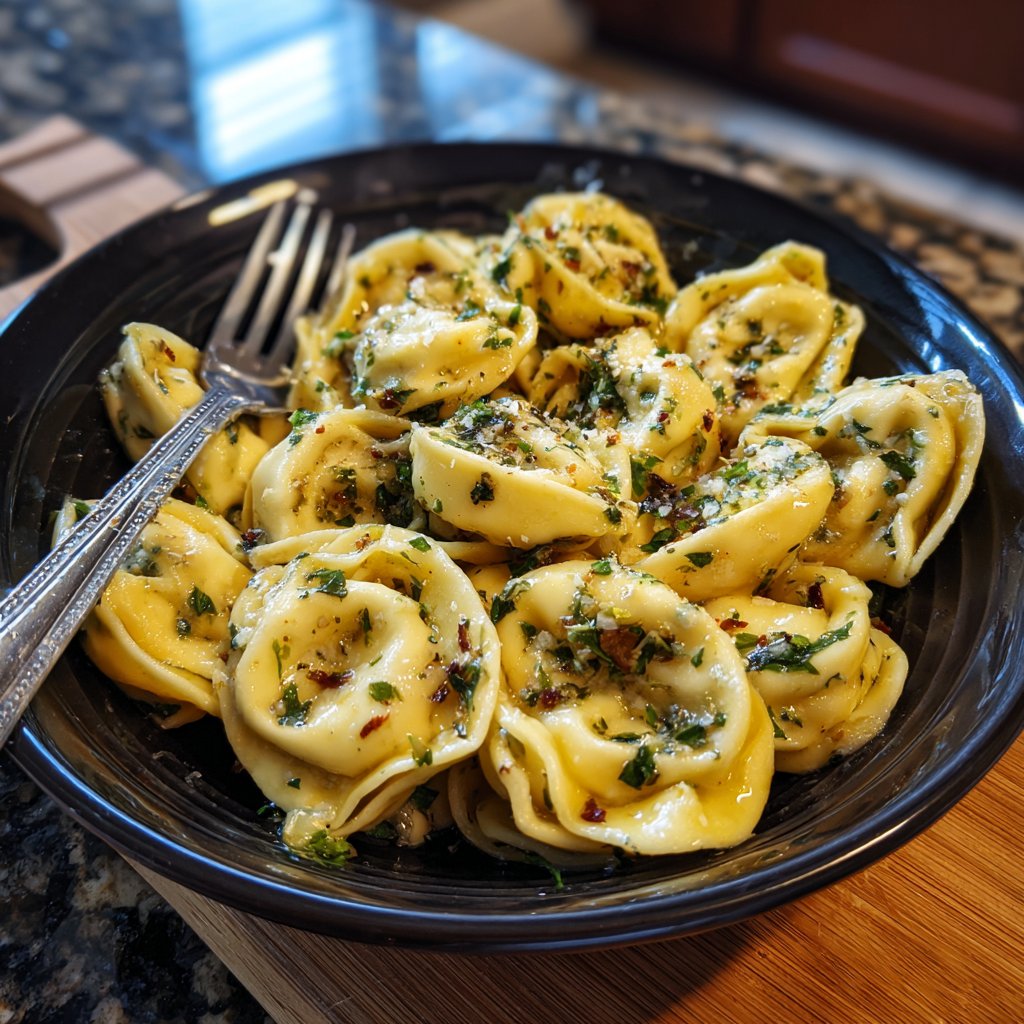 Garlic Steak Tortellini with Lemon Herb Butter