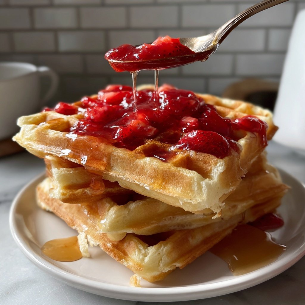 Waffles with Strawberry Compote